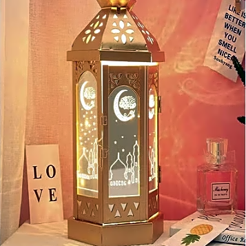Illuminated Gold Ramadan Decoration with Star and Moon Pattern Best For Ramadan Nights view 1