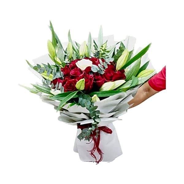 Casa Blanca bouquet with red and white roses N view 1