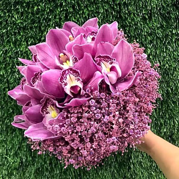 Cymbidium with pink gypsophila N view 1