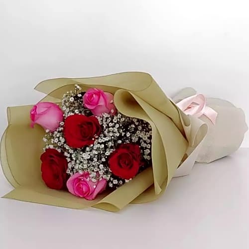 Mix rose bouquet with gypsum seeds. view 1