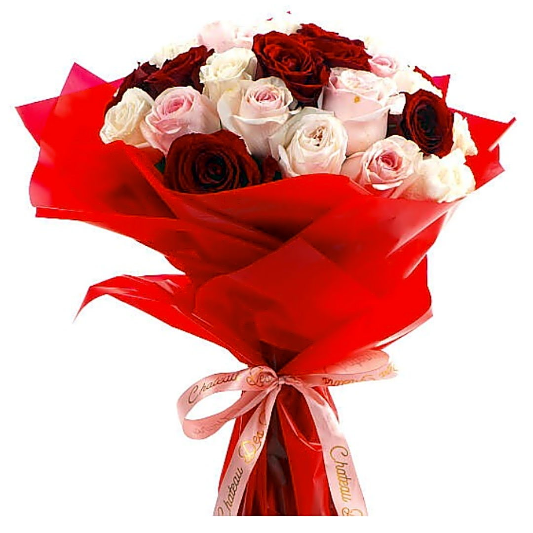 Hand Bouquet White & Red Rose view 1