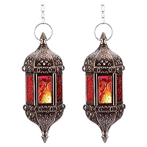 2 Pcs Hanging Hexagon Decorative Moroccan Candle Lantern Holders view 1