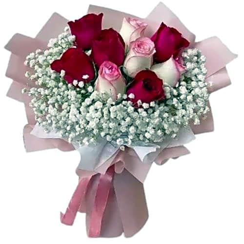 Red & Pink Roses Bouquet view 1