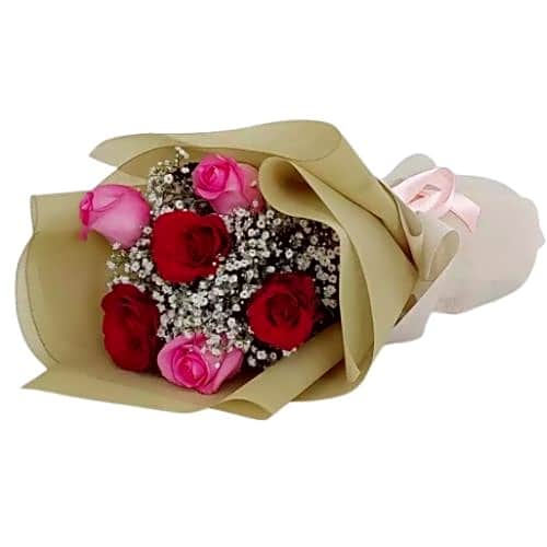 Mix rose bouquet with gypsum seeds view 1