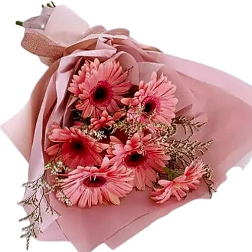 Elegant Pink Gerberas Beautifully Tied Bouquet Standard view 1