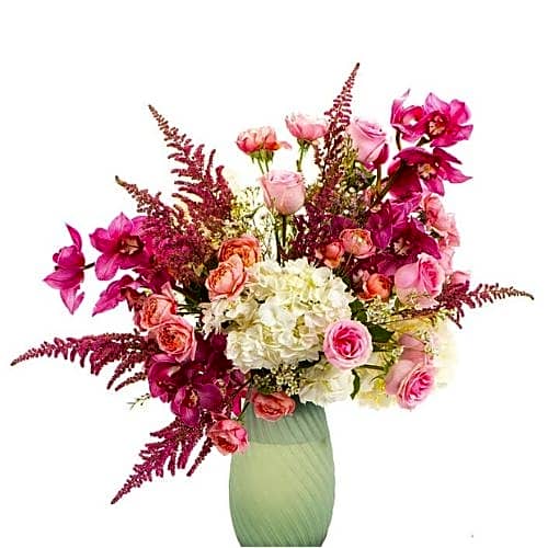 Glass vase arrangement view 1