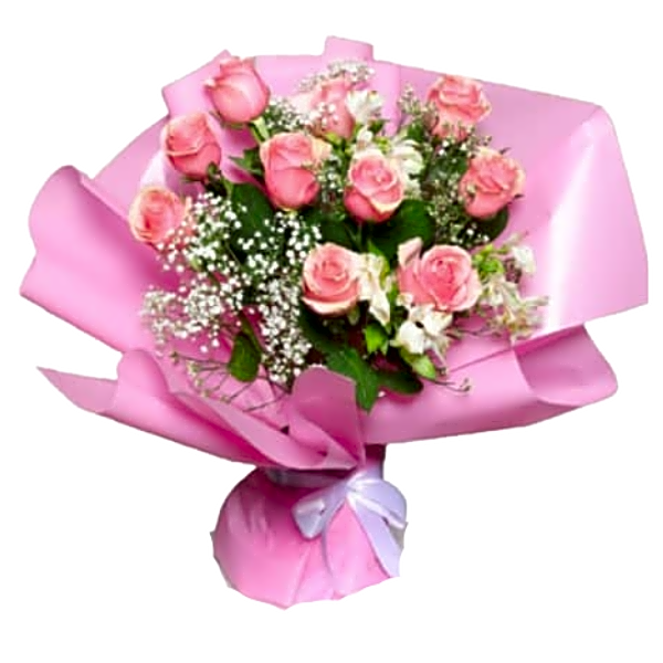 Pink rose bouquet view 1