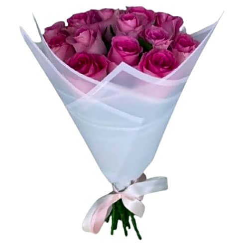 Rose flower bouquet with white wrapping view 1