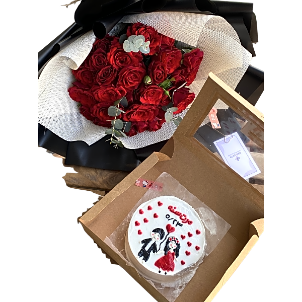 Rose bouquet with cake2 view 1