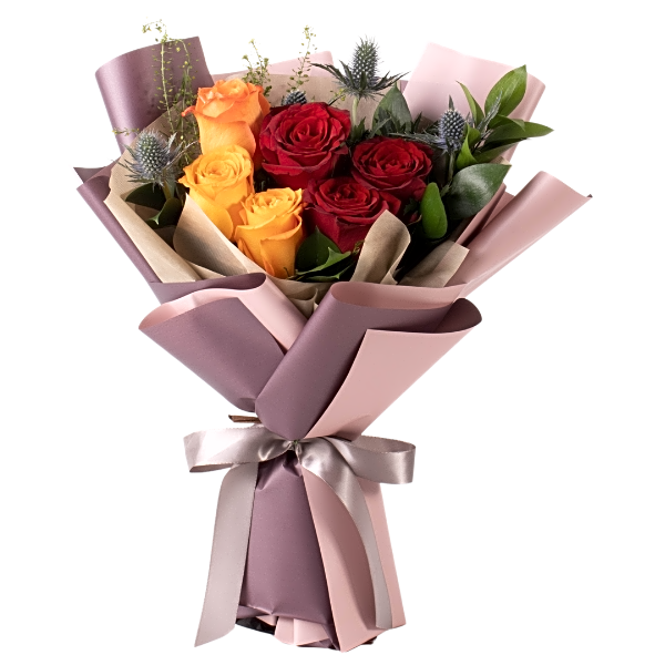 New Day Bouquet / red and orange roses view 1