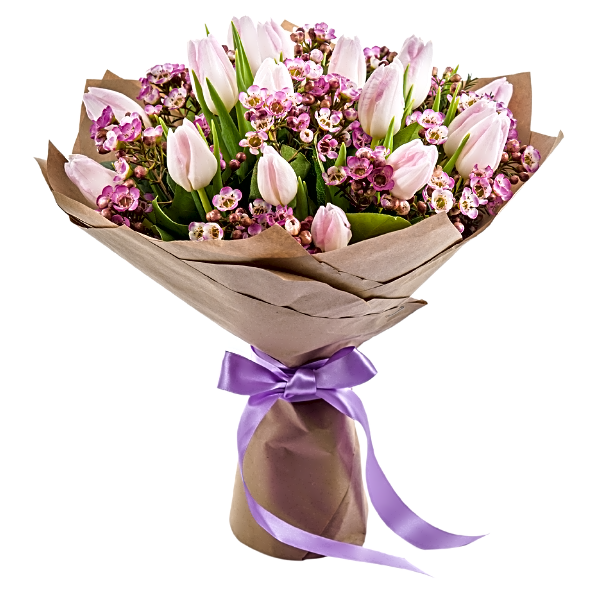Sparkling pink tulip bouquet view 1