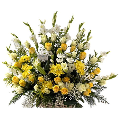 White and Yellow Flowers Basket view 1