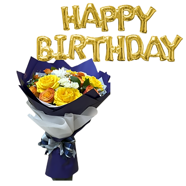A bouquet of mixed colored roses view 1
