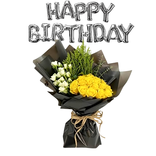 Yellow roses bouquet with gypsum.. view 1