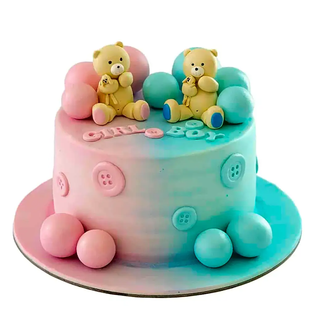 2 Bears gender reveal cake view 1