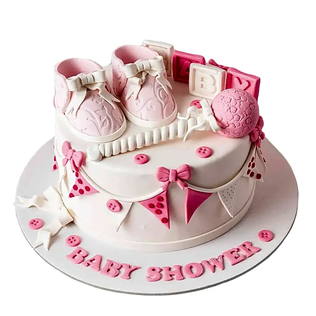 Pink shoes and rattle cake view 1
