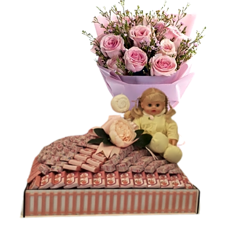 Bouquet of roses with Belgian chocolate view 1