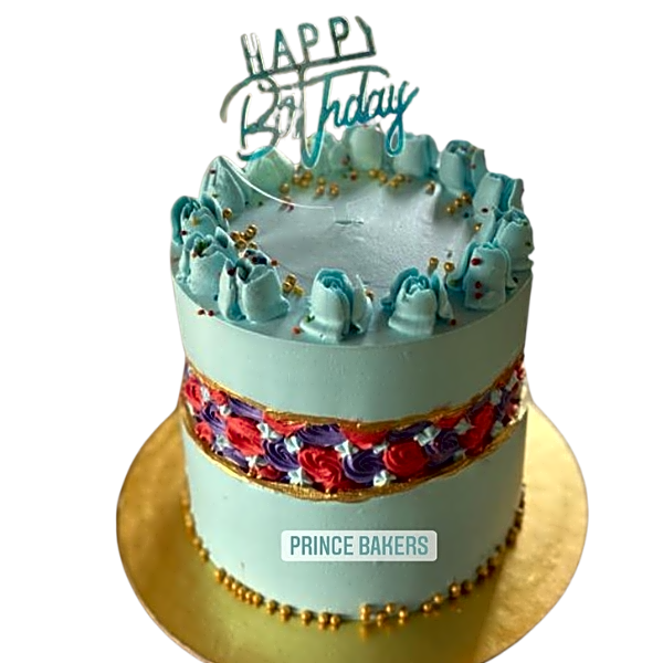 Blue Cream Cake with Roses view 1