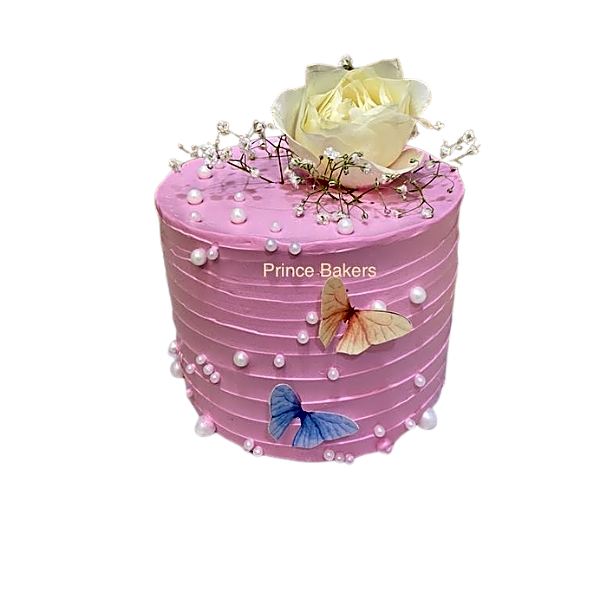 Pink Cream Cake with Butterflies view 1