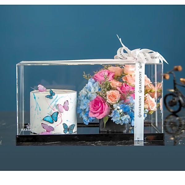 Butterfly Cake with assorted flowers bundle view 1