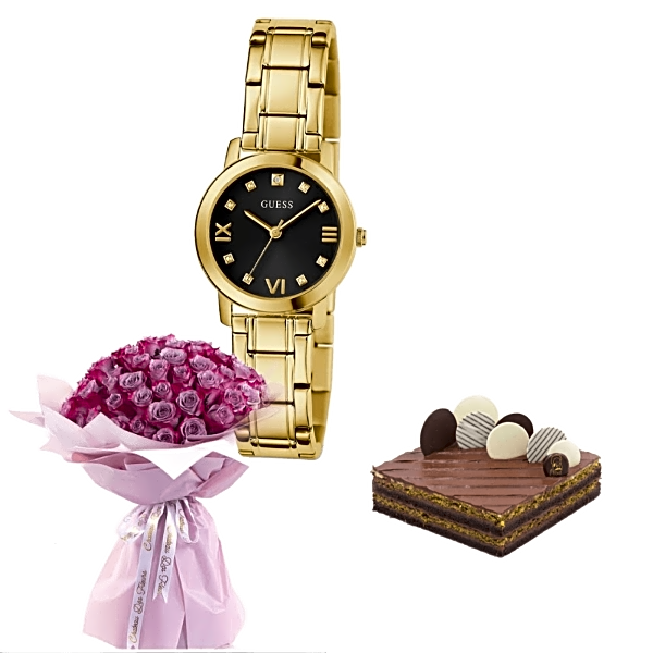 Birthday gift watch and cake with gorgeous flowers 1 9 view 1