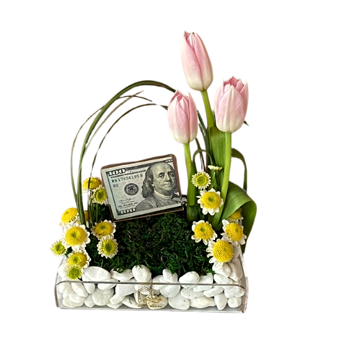 A box decorated with stones and special flowers for special occasions view 1