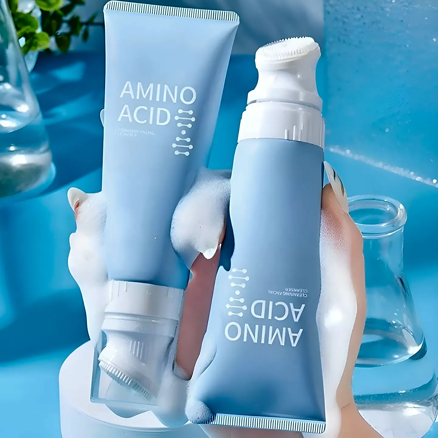 Amino acid facial cleanser with brush head view 1