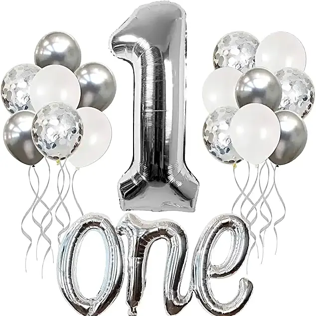 One Silver Confetti Balloon Bunch view 1