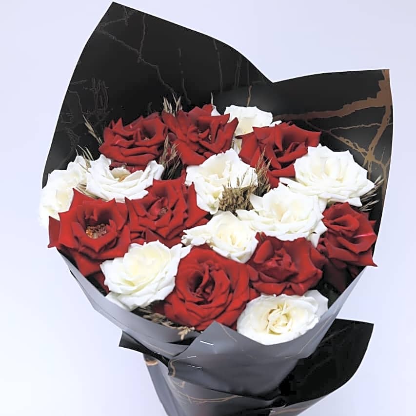 Bouquet of white and colorful roses 6 view 1
