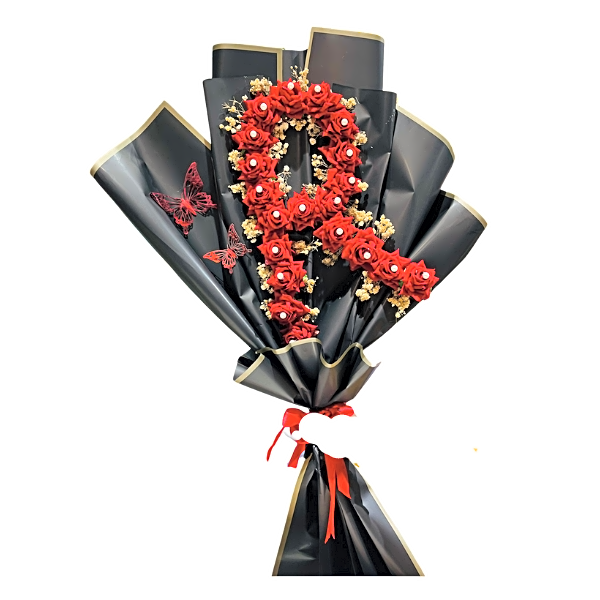 bouquet "R" red roses view 1