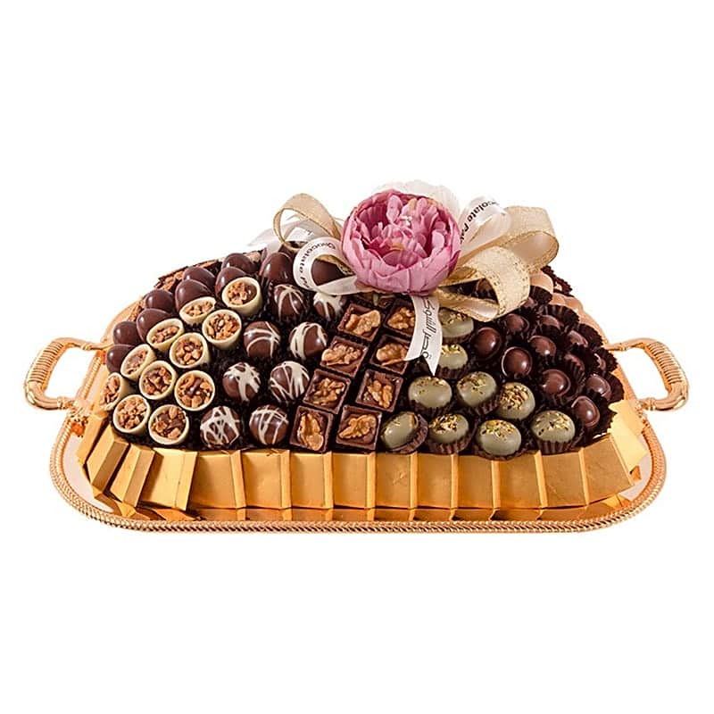 Mixed chocolate tray, coated with fresh chocolate view 1
