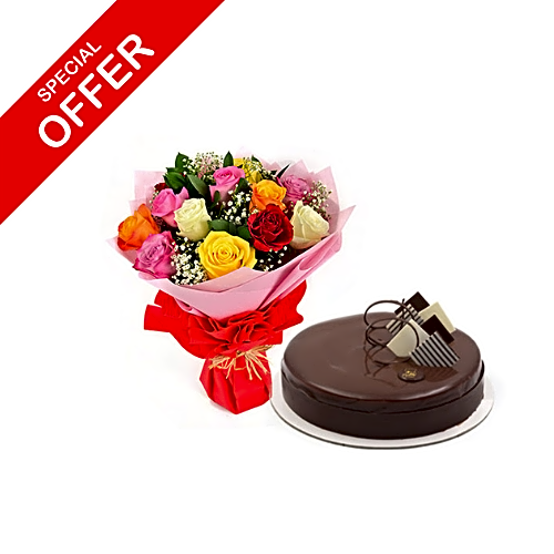 Flower Bouquet and Cake view 1