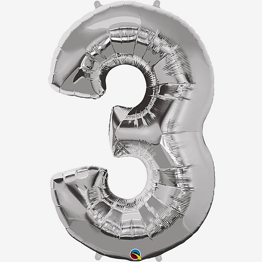 Silver Number Three Helium Balloon -5360 view 1