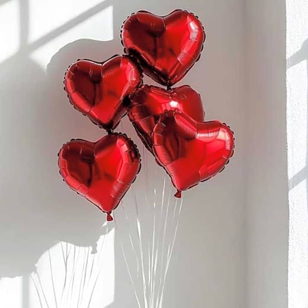 Love in the Air – 5 Red Heart Foil Balloons view 1