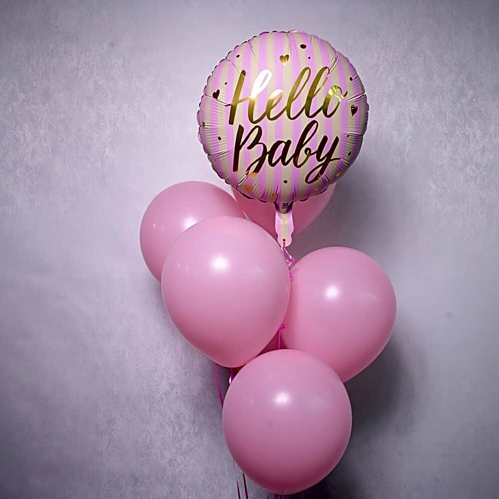 6 Pink Latex 1 Hello Baby Foil Balloon - 5712 view 1