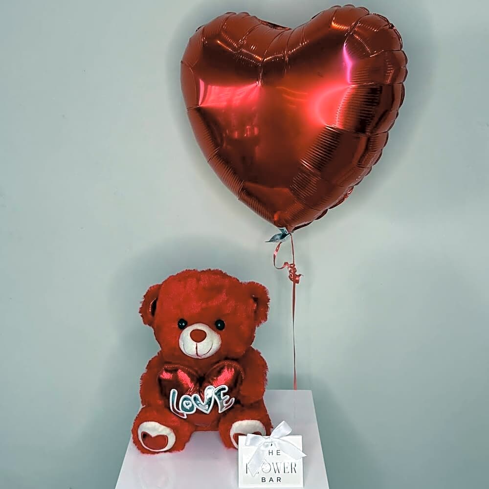 red teddy bear with heart 28 cm view 1