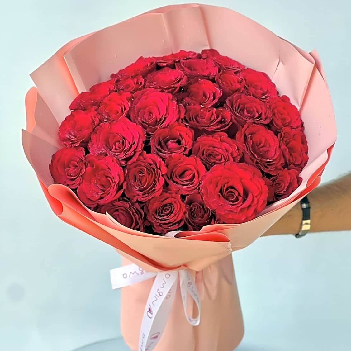 Red roses bouquet with hypericum and = view 1