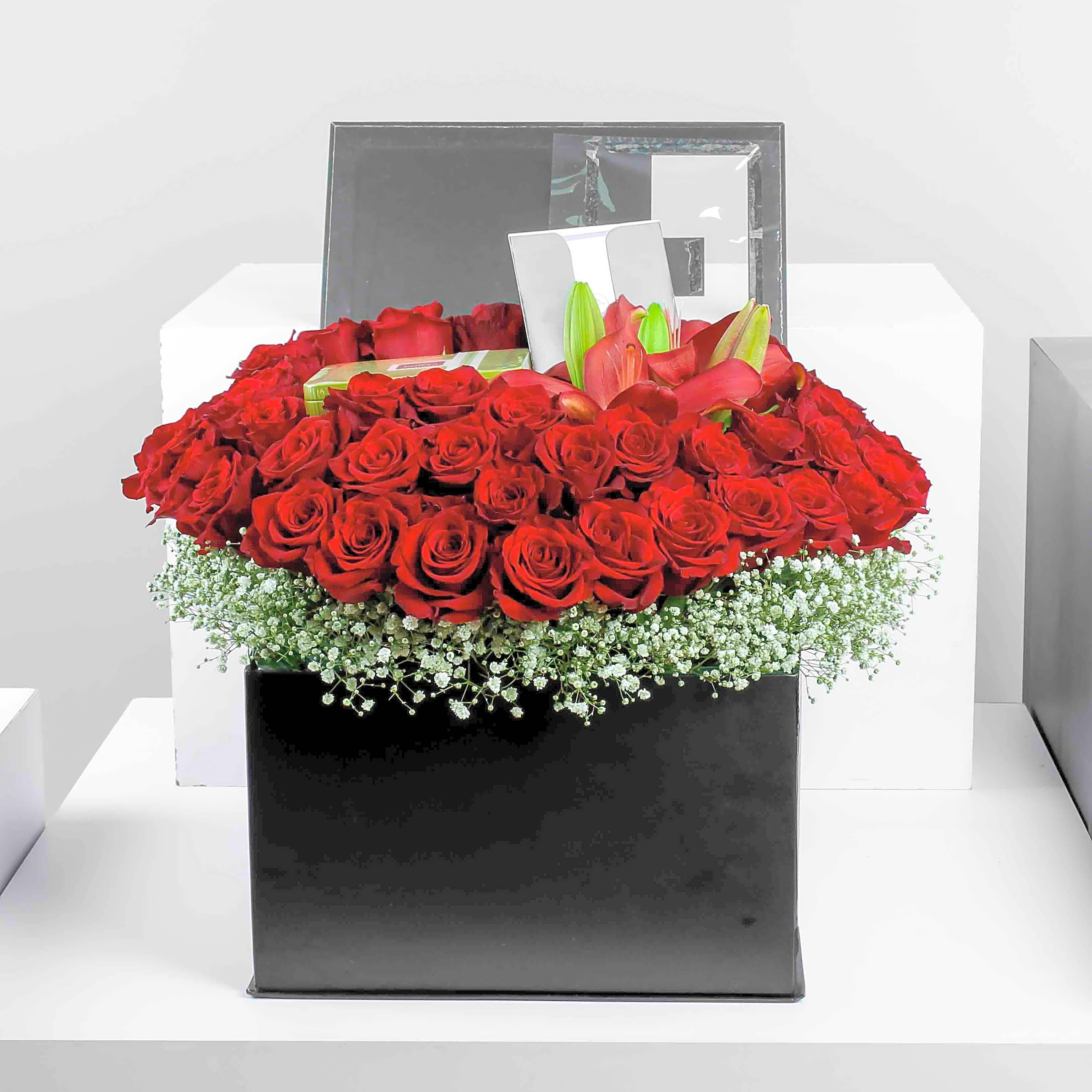 Patchi Chocolate Box and red roses view 1