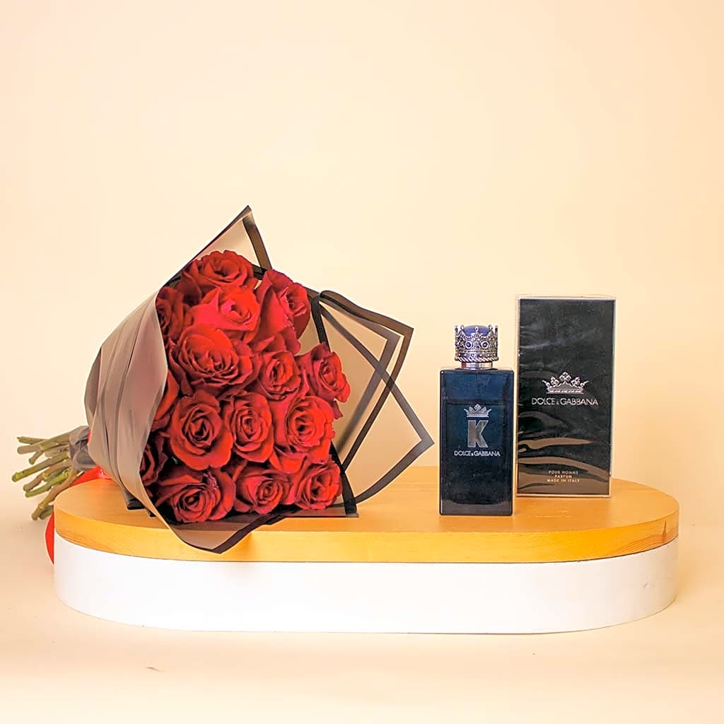 Dolce & Gabbana K Pour Homme Parfum 100ml & Red Roses Bouquet view 1