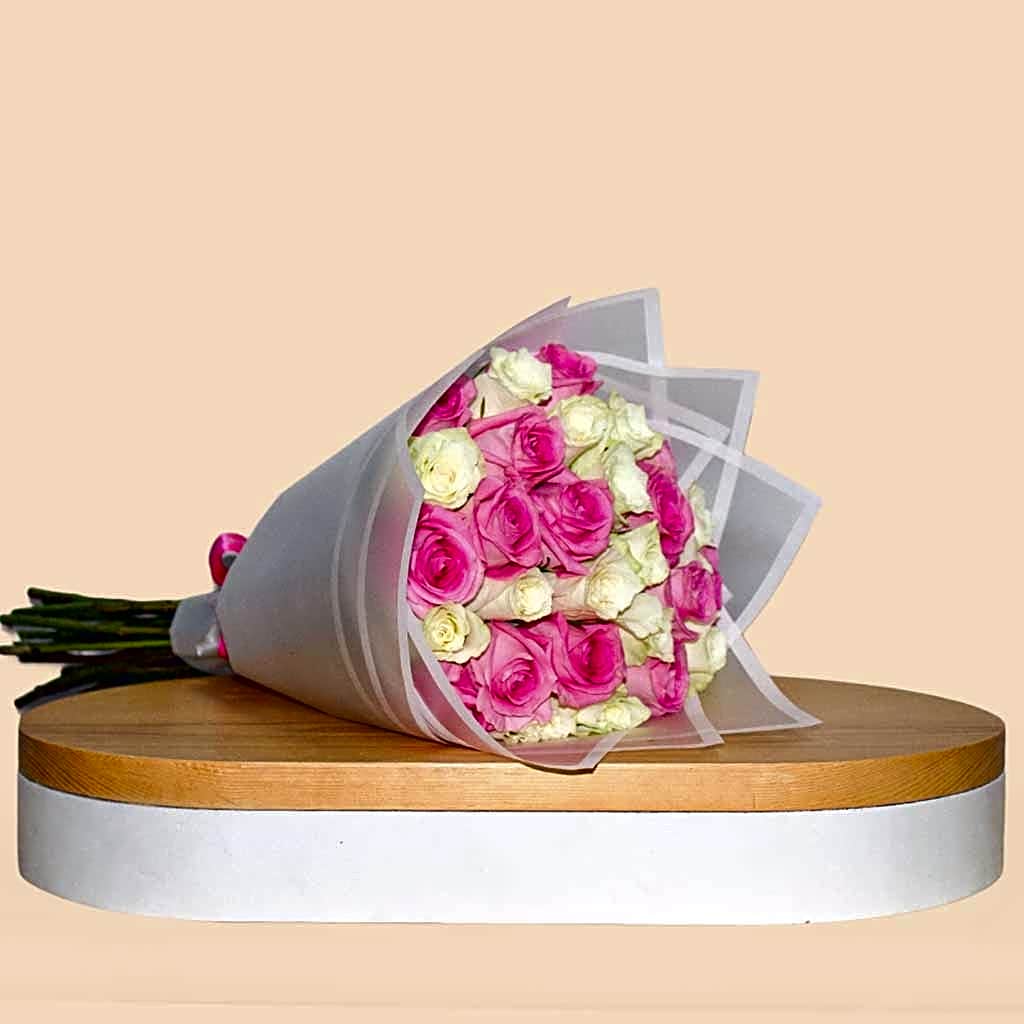 30 Pink And White Roses bouquet view 1