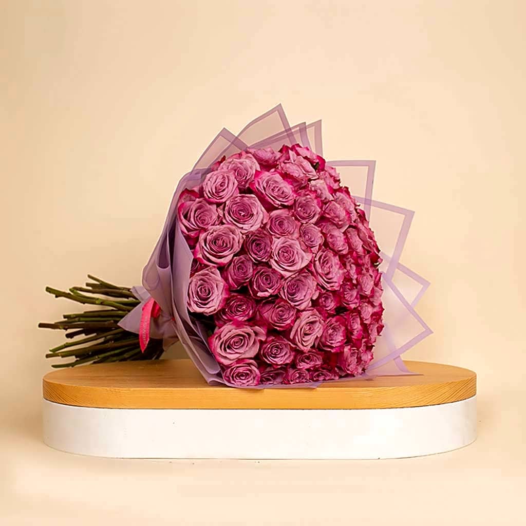 Deep purple 50 roses bouquet view 1