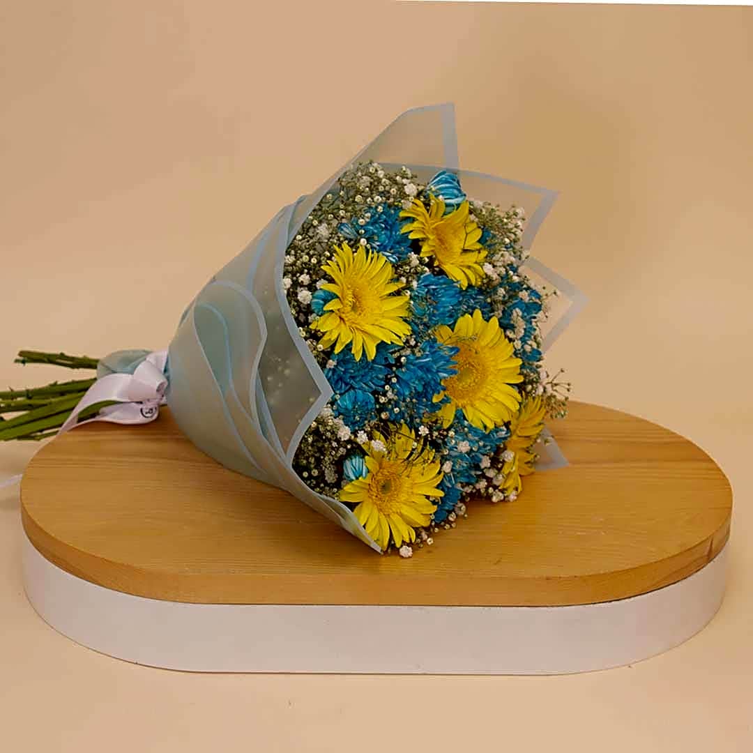 Flowrista | Blue Chrysanthemum & Yellow Gerbera Bouquet view 1