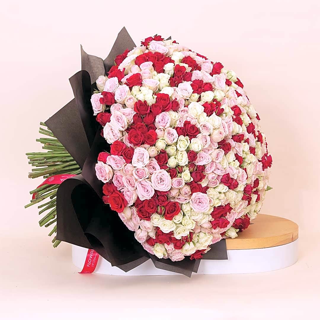Flowrista | Bouquet of 250 White, Pink & Red Roses view 1