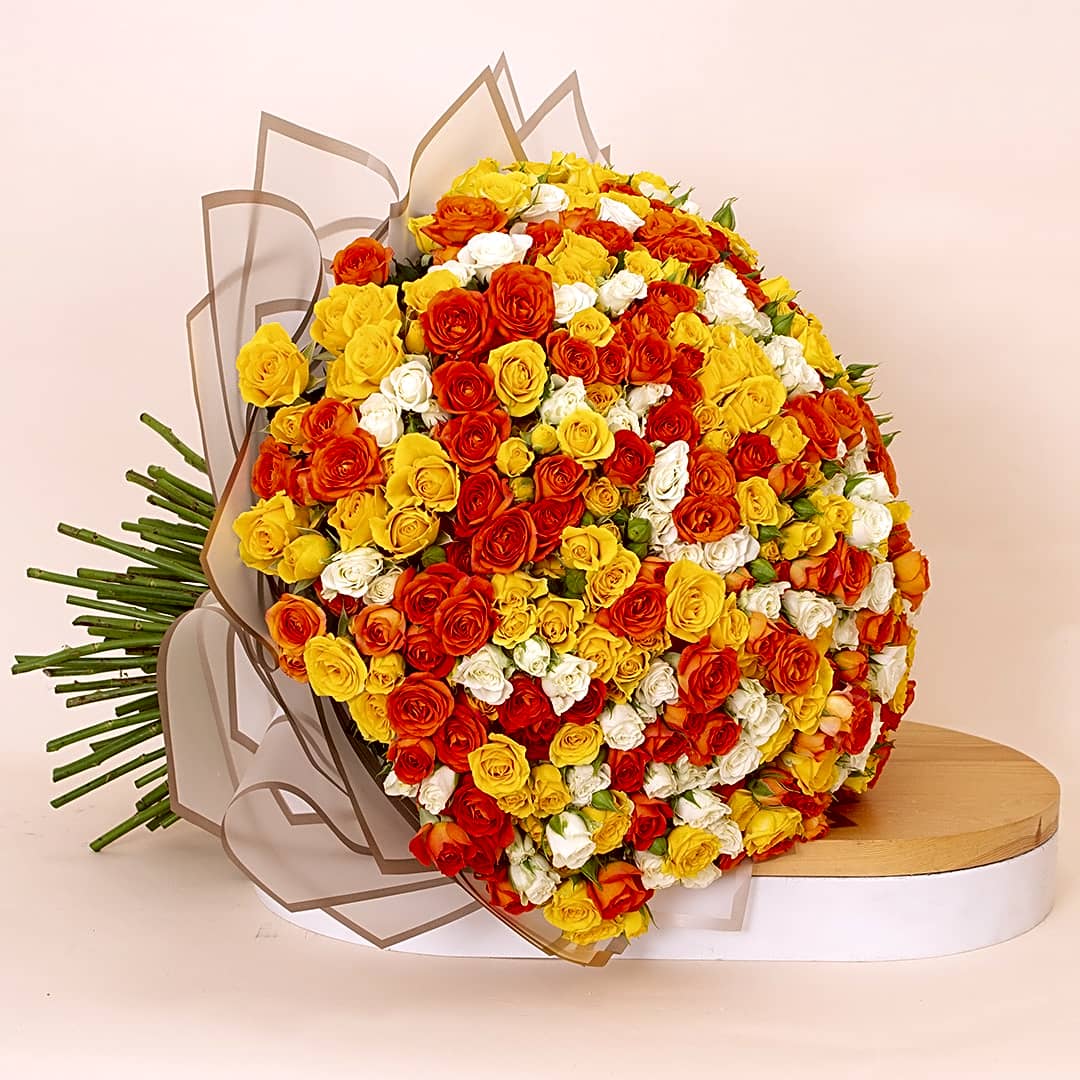 Flowrista Bouquet of 250 White, Orange & Yellow Roses view 1
