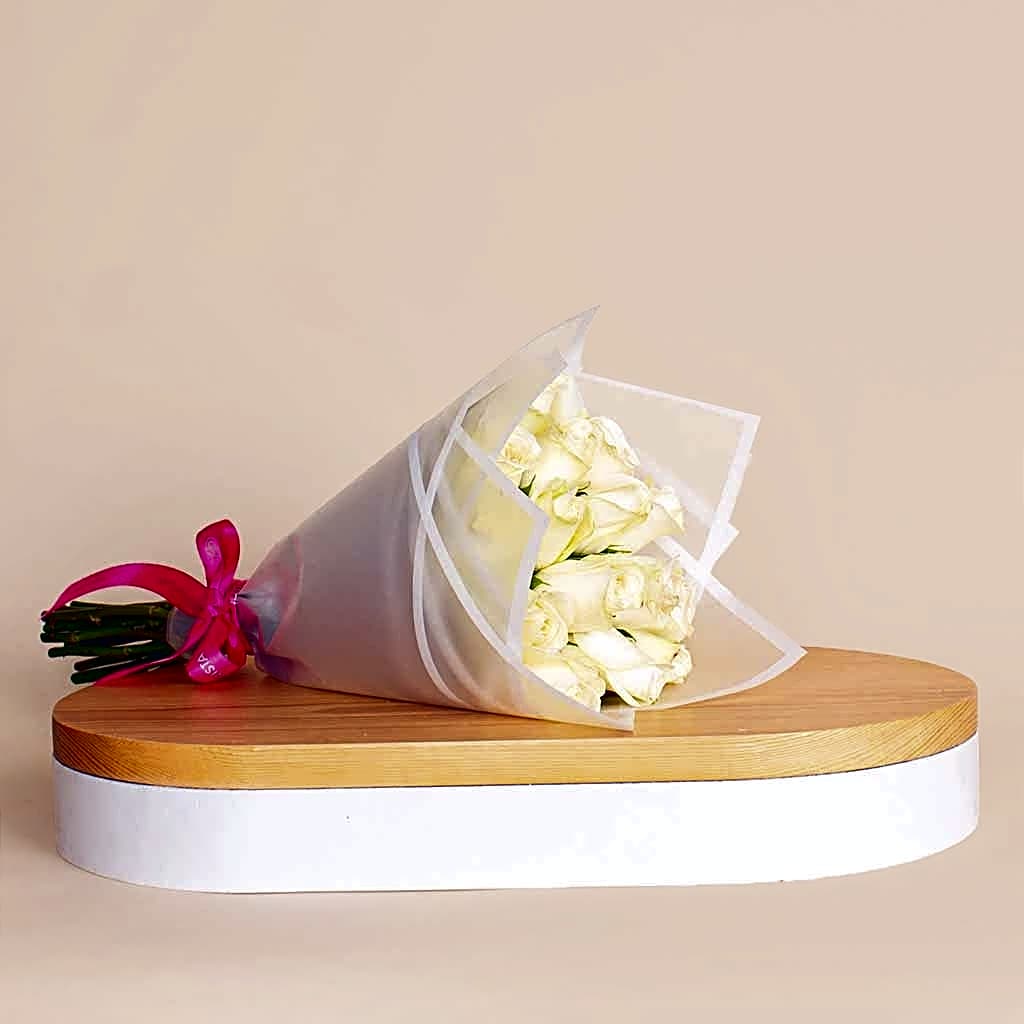 White Hand Bouquet 15 Roses view 1