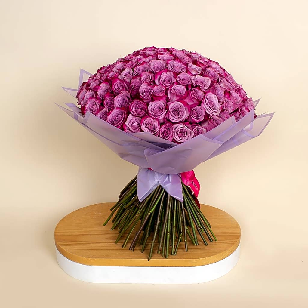 100 Deep purple Roses bouquet view 1