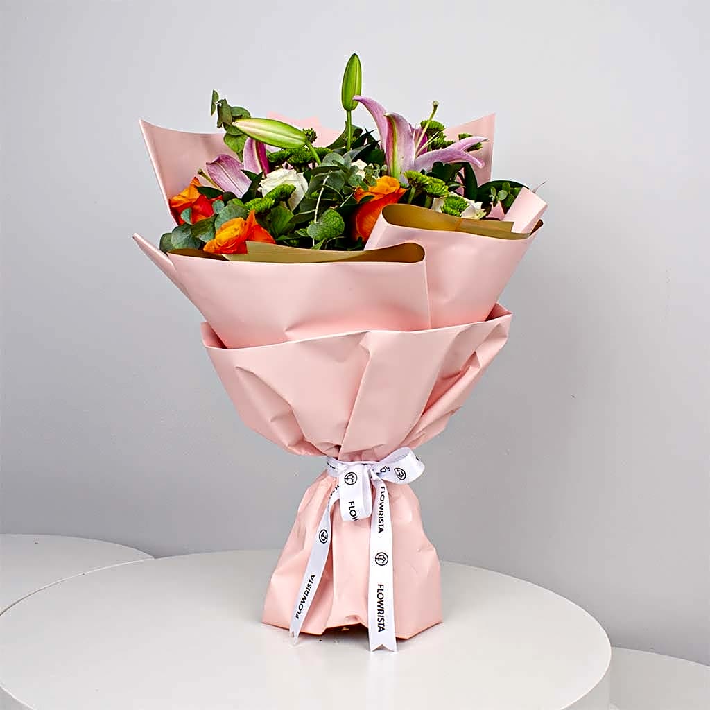 Vibrant Mixed Roses Hand Bouquet view 1