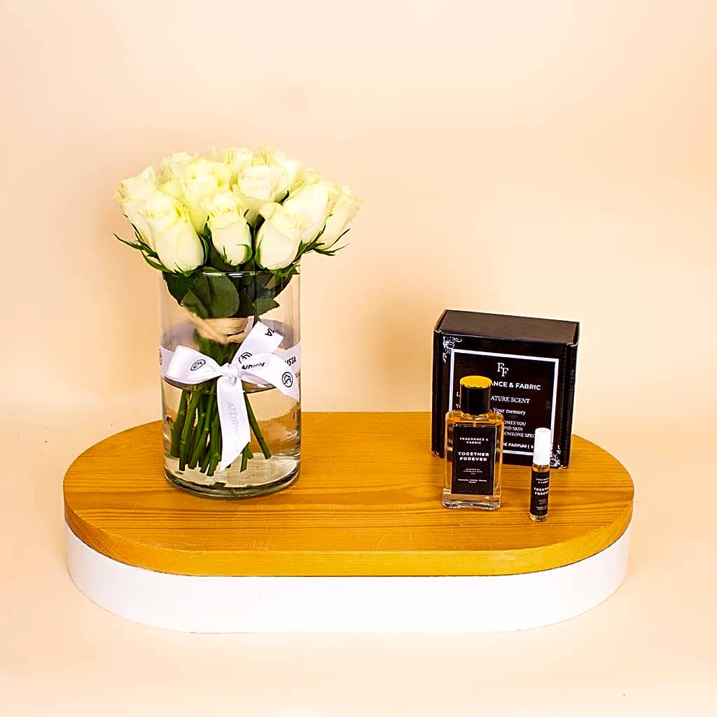 Fragrance & Fabric Stronger With You – For Men & White Roses Vase view 1