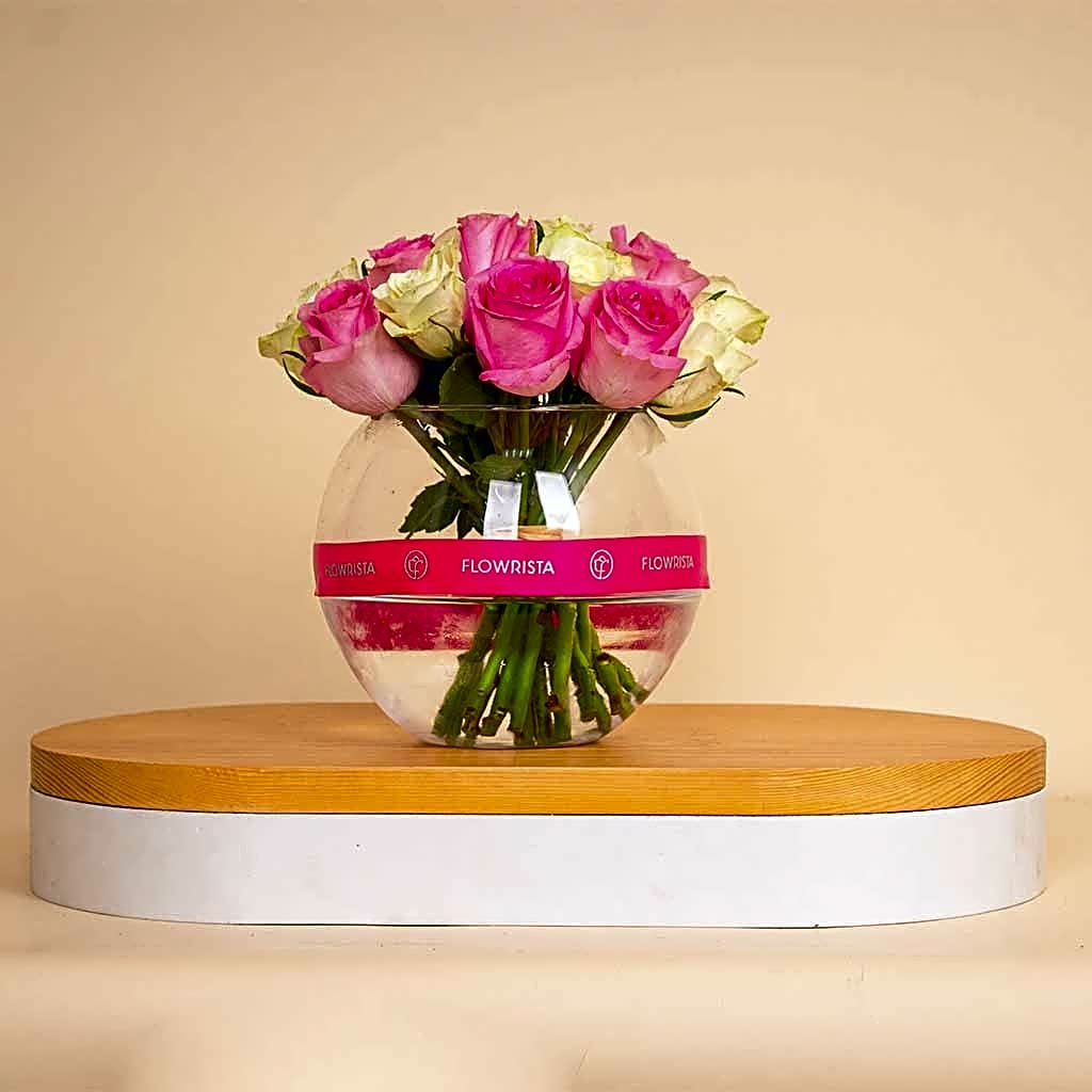 Mixed Flowers Boula Vase – White & Pink Flowers view 1