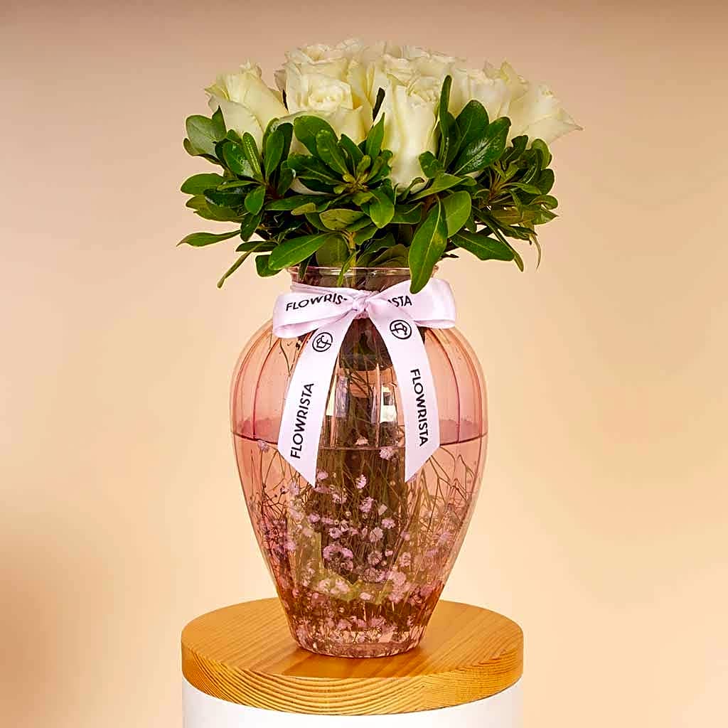 White Roses Art Vase view 1